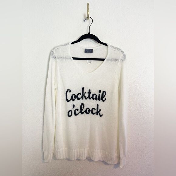 Wooden Ships Cocktail O'Clock V-Neck Lightweight sweater in cream. XS NWT - Picture 7 of 7